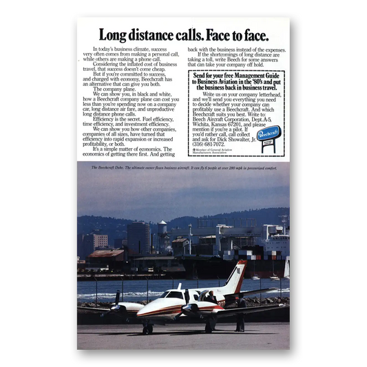 1980 Beechcraft Duke Long Distance Calls Vintage Magazine Print Ad