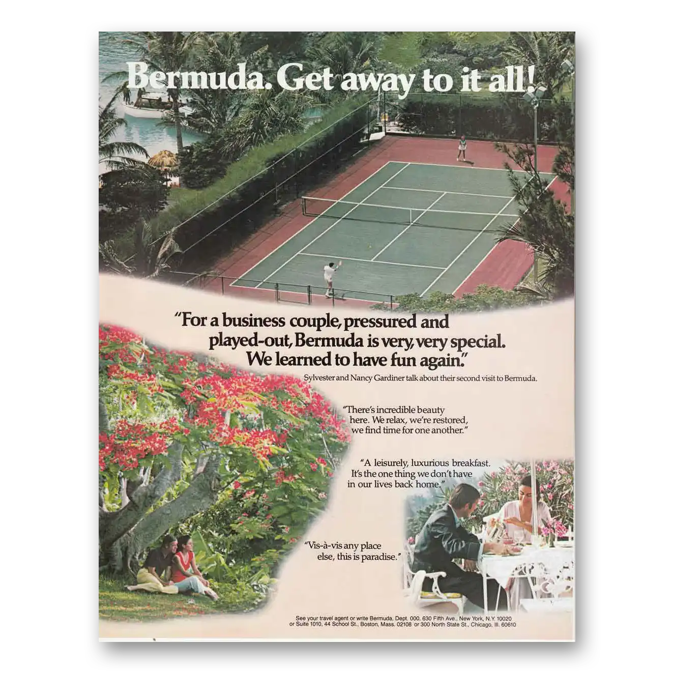 1980 Bermuda Get Away To It All Tennis Court Vintage Magazine Print Ad