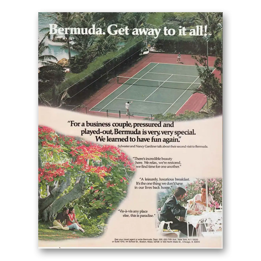 1980 Bermuda Get Away To It All Tennis Court Vintage Magazine Print Ad