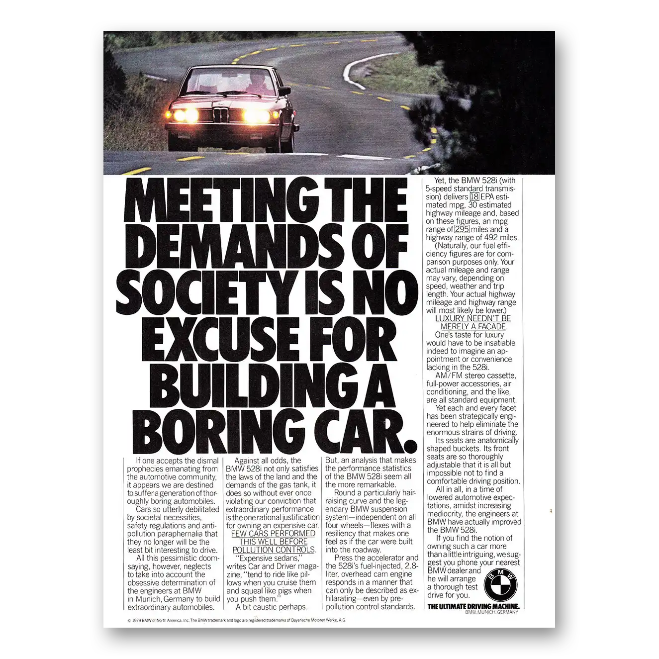 1980 BMW 5 Series Meeting the Demands of Society Vintage Magazine Print Ad