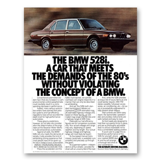 1979 BMW 5 Series Meets the Demands of the 80s Without Violating Vintage Magazine Print Ad