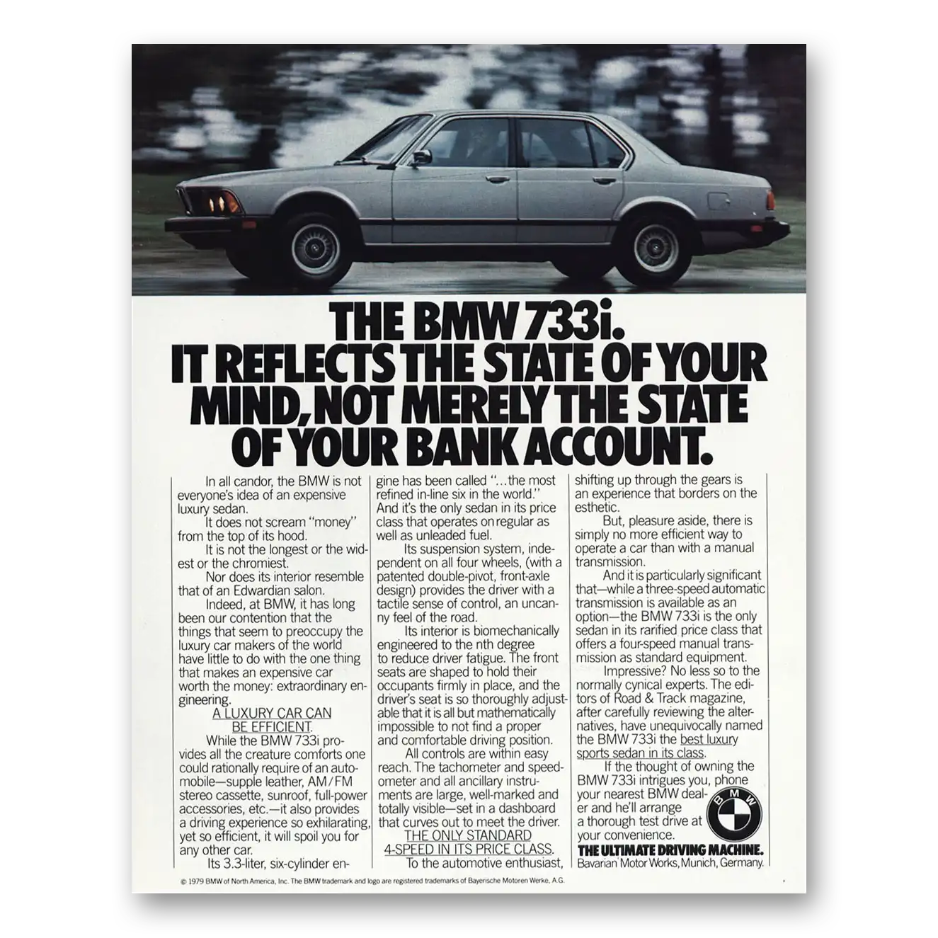 1979 BMW 7 Series Reflects the State of Your Mind Vintage Magazine Print Ad