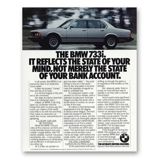 1979 BMW 7 Series Reflects the State of Your Mind Vintage Magazine Print Ad