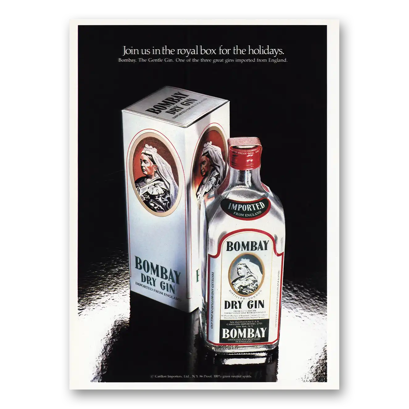 1980 Bombay Gin Royal Box Holidays Vintage Magazine Print Ad