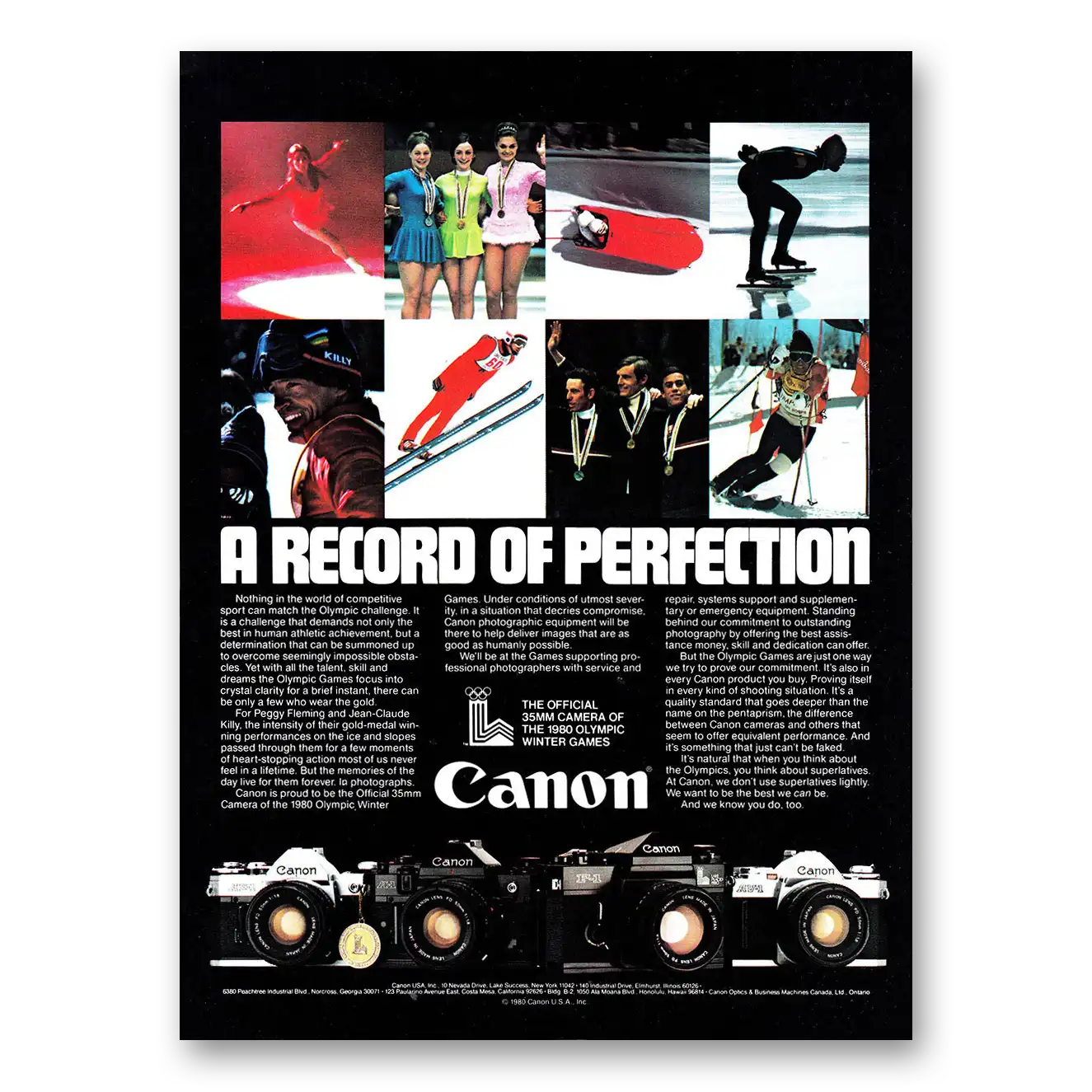 1980 Canon Camera Record of Perfection Olympics Vintage Magazine Print Ad