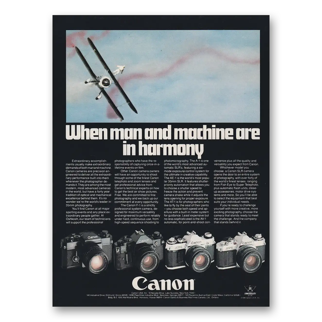 1980 Canon Camera When Man and Machine Are In Harmony Vintage Magazine Print Ad