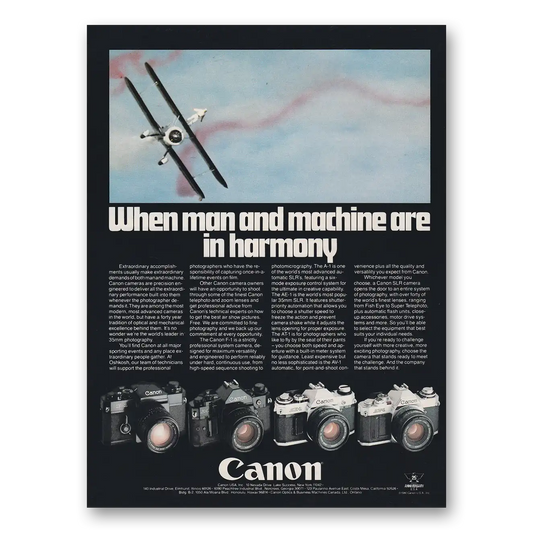 1980 Canon Camera When Man and Machine Are In Harmony Vintage Magazine Print Ad