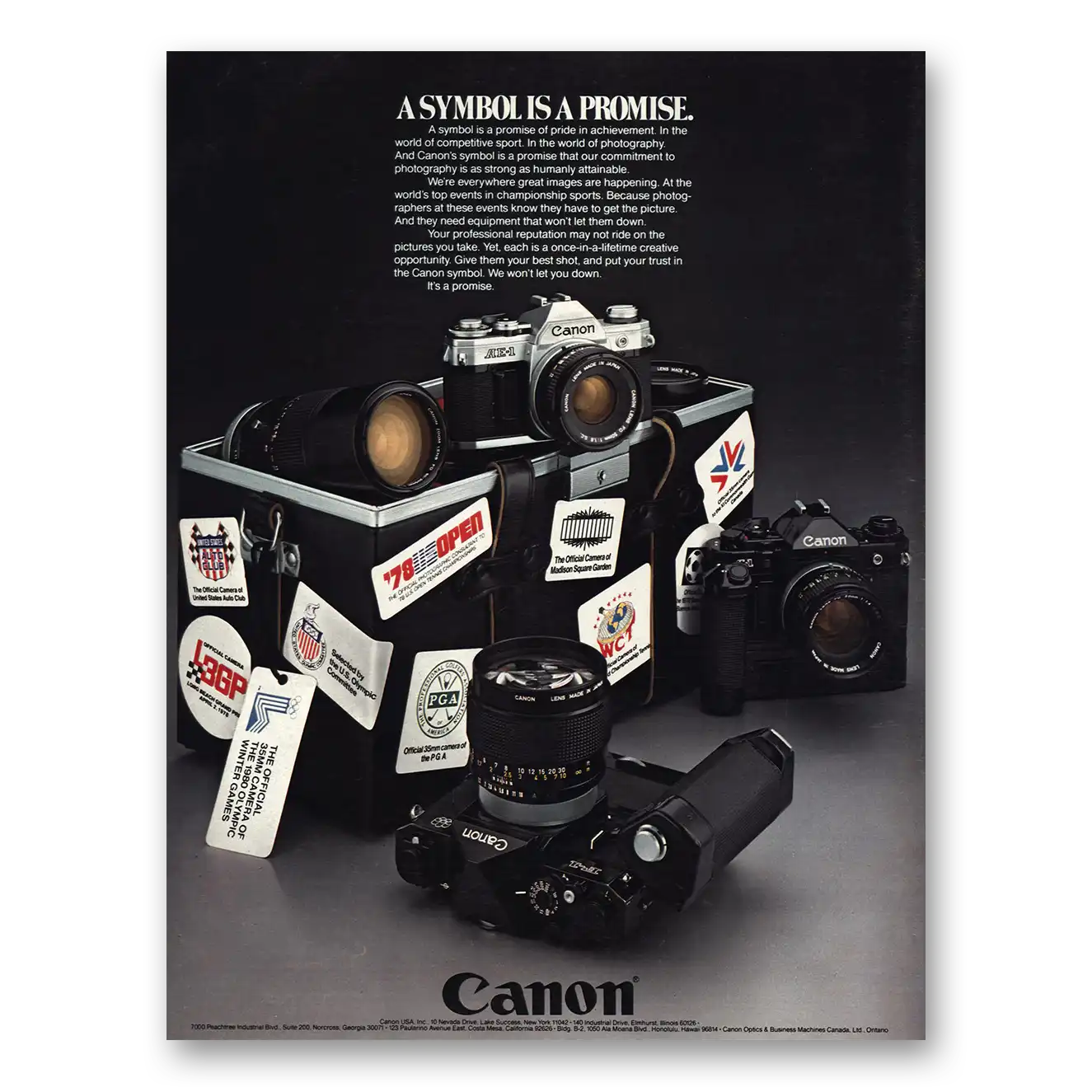 1980 Canon Camera Symbol Is a Promise Vintage Magazine Print Ad