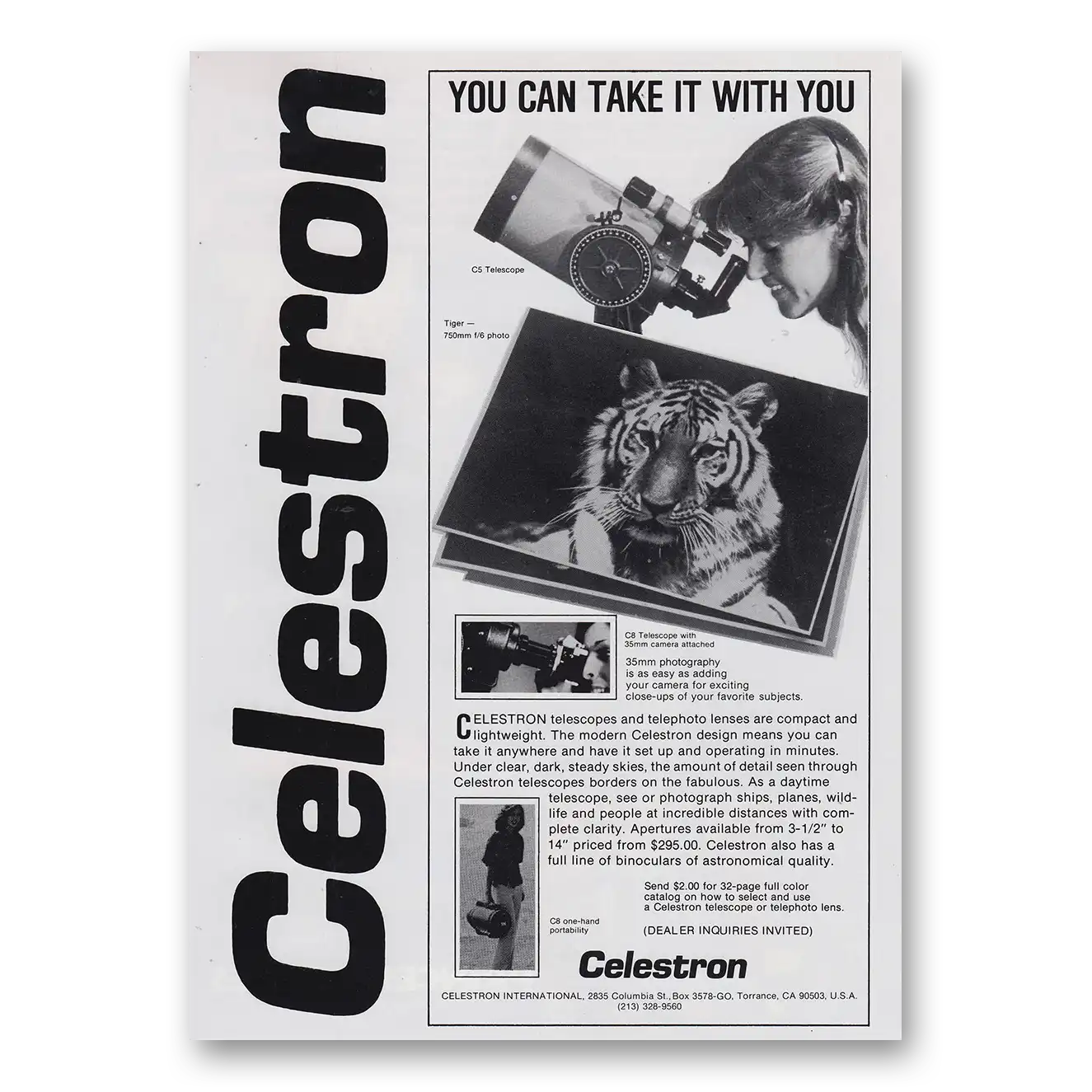 1980 Celestron You Can Take It With You Vintage Magazine Print Ad