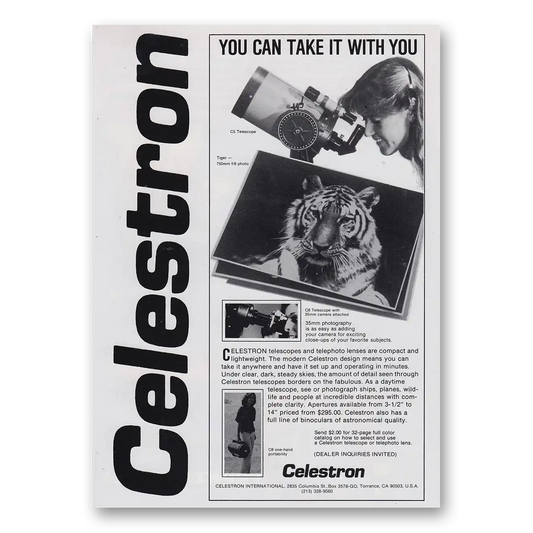 1980 Celestron You Can Take It With You Vintage Magazine Print Ad