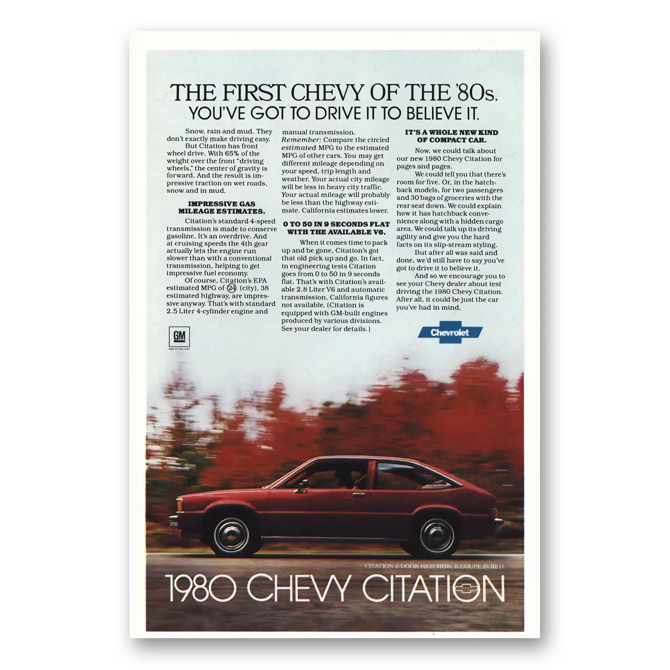 1979 Chevrolet Citation First Chevy of the 80s Vintage Magazine Print Ad