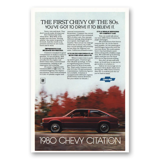 1979 Chevrolet Citation First Chevy of the 80s Vintage Magazine Print Ad