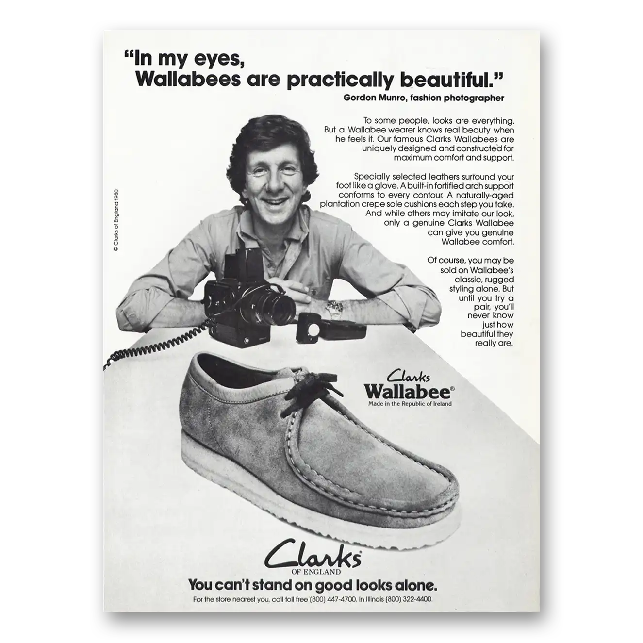 1980 Clarks Shoes Wallabee Shoes Gordon Munro Practically Beautiful Vintage Magazine Print Ad