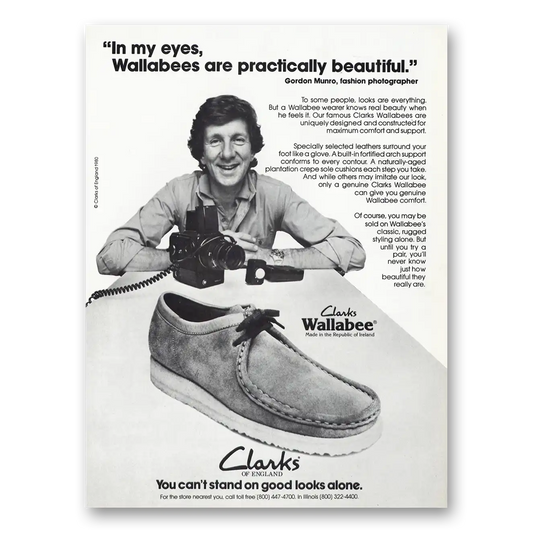 1980 Clarks Shoes Wallabee Shoes Gordon Munro Practically Beautiful Vintage Magazine Print Ad