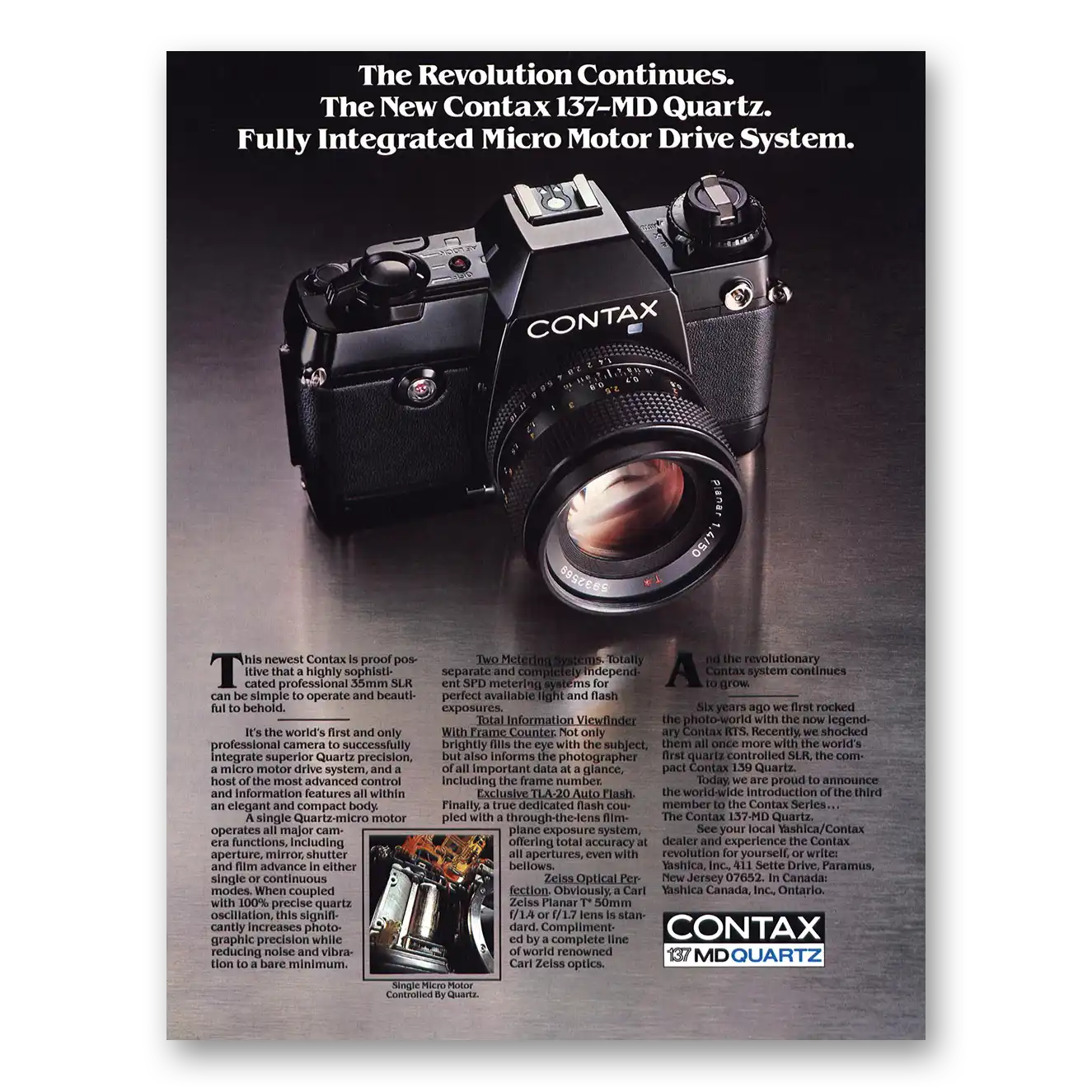 1980 Yashica Cameras Contax 137 MD Quartz Revolution Continues Vintage Magazine Print Ad