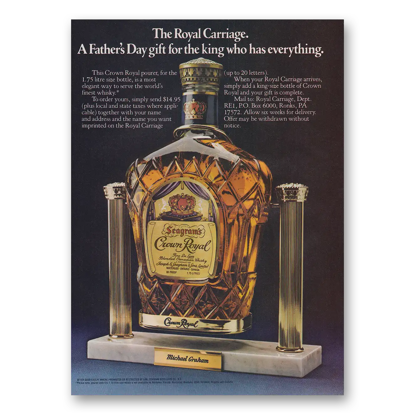 1980 Crown Royal Royal Carriage Vintage Magazine Print Ad