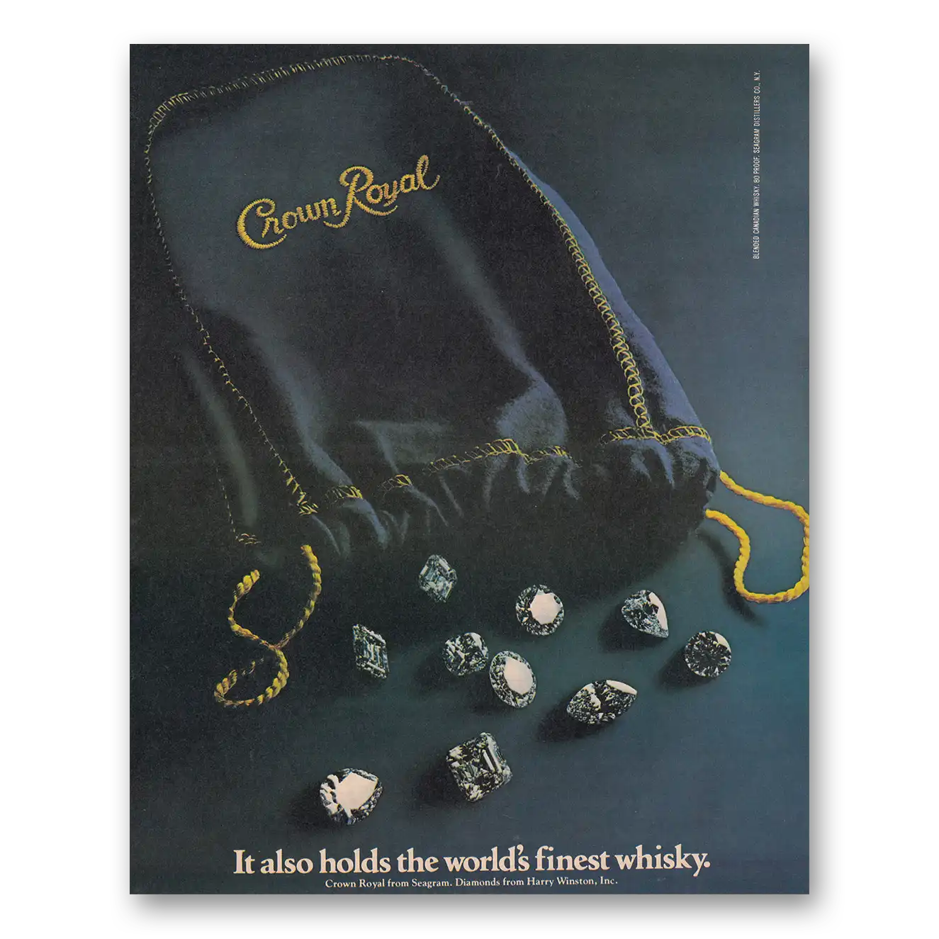 1980 Crown Royal Also Holds the Worlds Finest Whisky Harry Winston Diamonds Vintage Magazine Print Ad