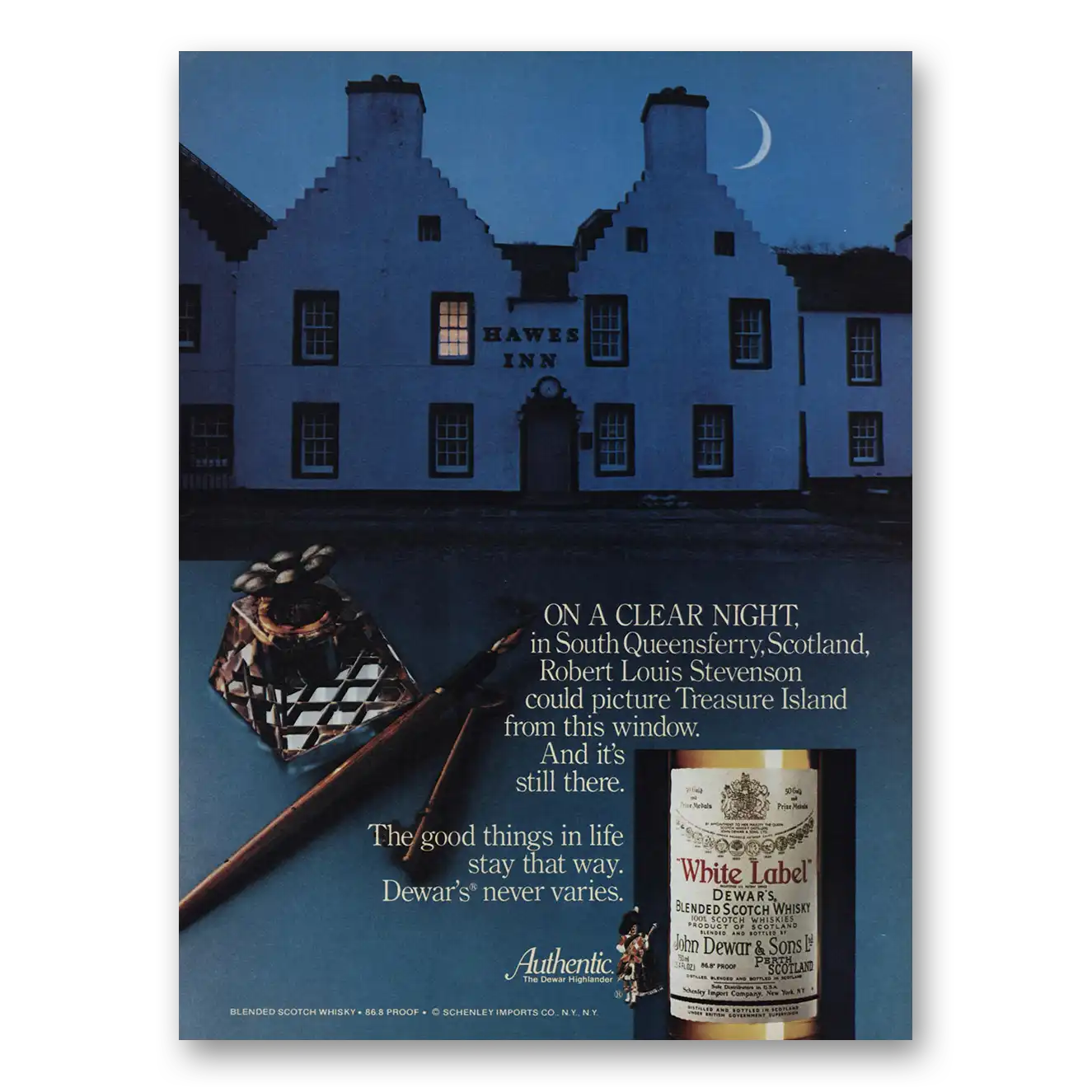 1980 Dewars White Label South Queensferry Hawes Inn Vintage Magazine Print Ad