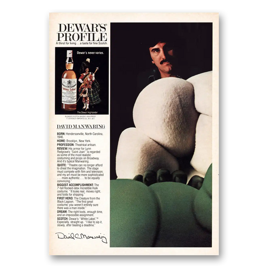 1980 Dewars White Label David Manwaring Vintage Magazine Print Ad