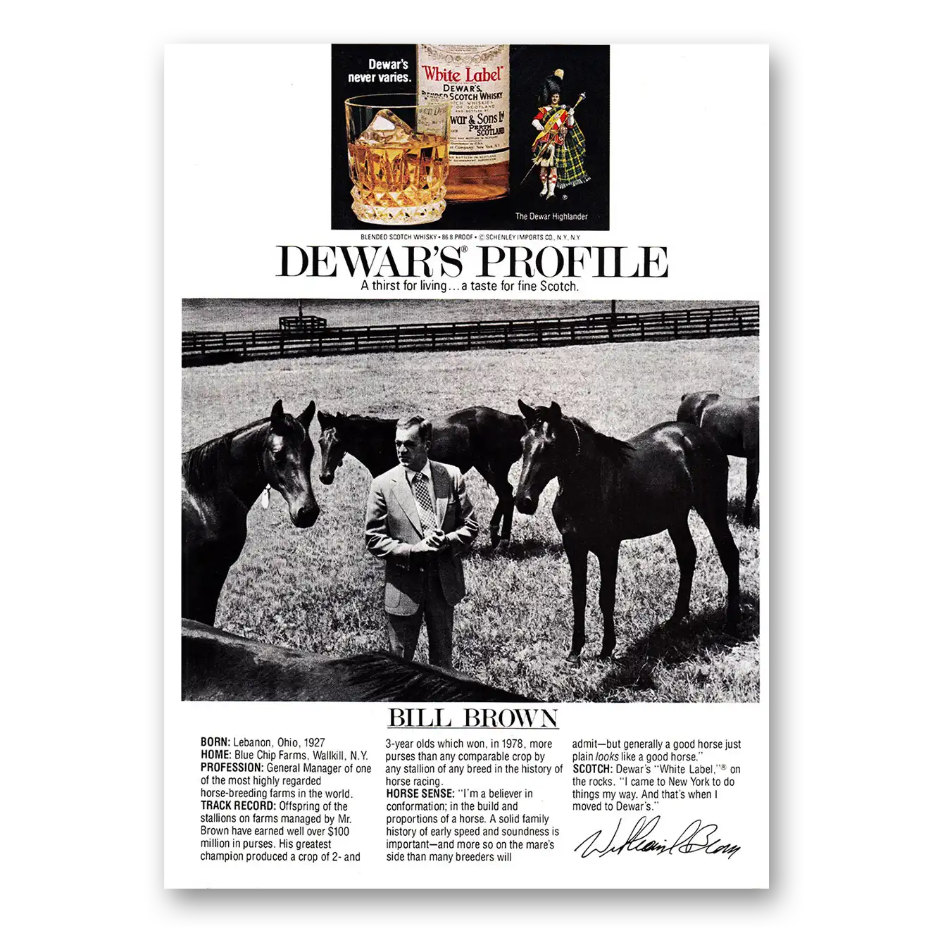 1980 Dewars White Label Bill Brown Vintage Magazine Print Ad