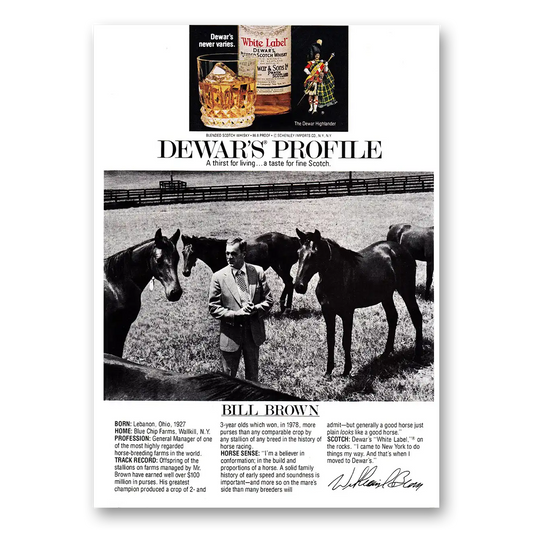 1980 Dewars White Label Bill Brown Vintage Magazine Print Ad