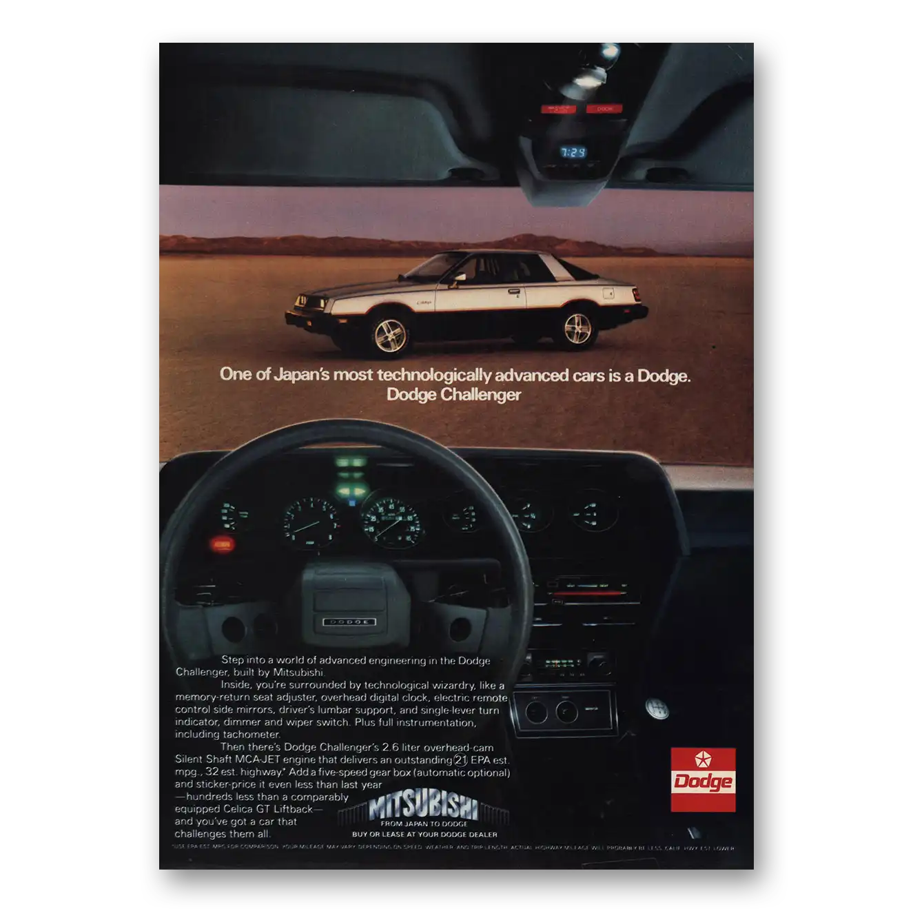 1980 Dodge Challenger Japans Most Technologically Advanced Vintage Magazine Print Ad