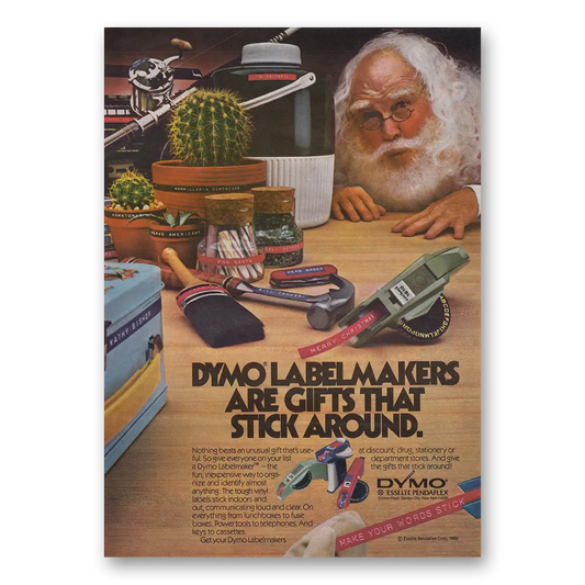 1980 Dymo Labelmaker Gifts that Stick Around Santa Vintage Magazine Print Ad