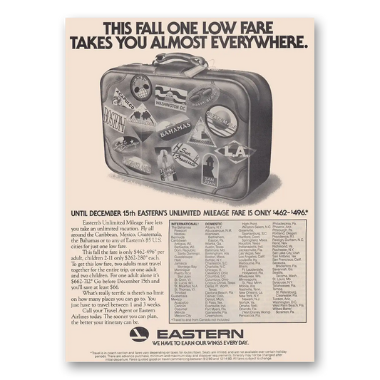 1980 Eastern Airlines This Fall One Low Fare Vintage Magazine Print Ad