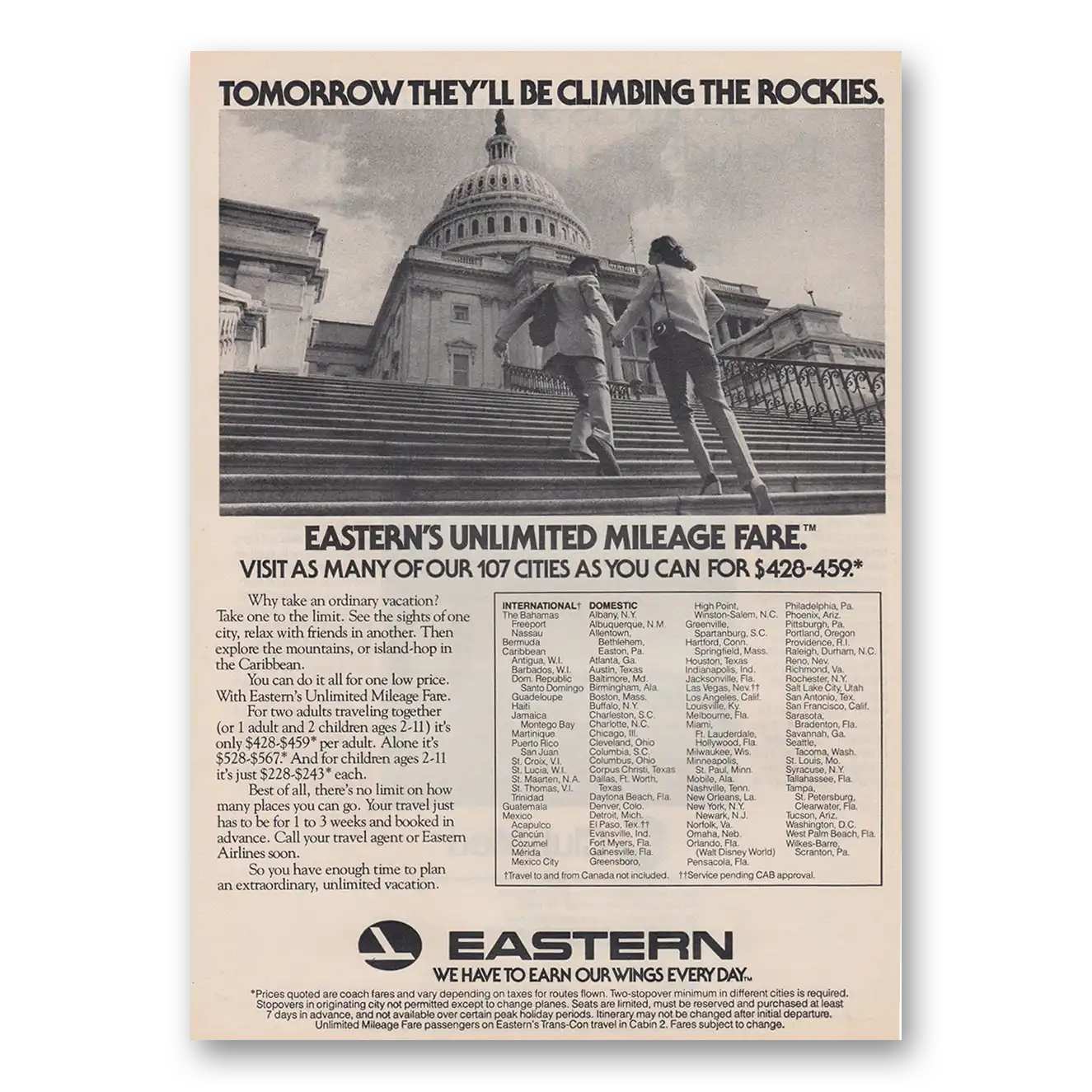 1980 Eastern Airlines Tomorrow They'll Be Climbing the Rockies Vintage Magazine Print Ad