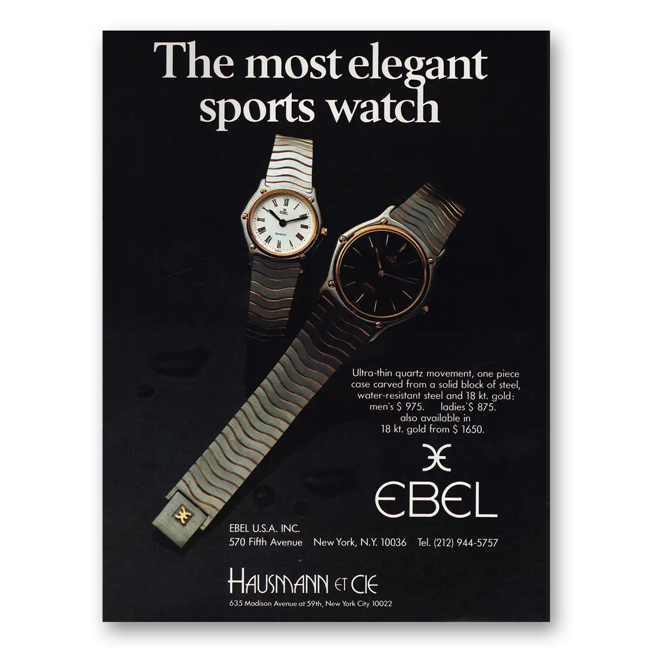 1980 Ebel Watch Most Elegant Sports Watch Vintage Magazine Print Ad