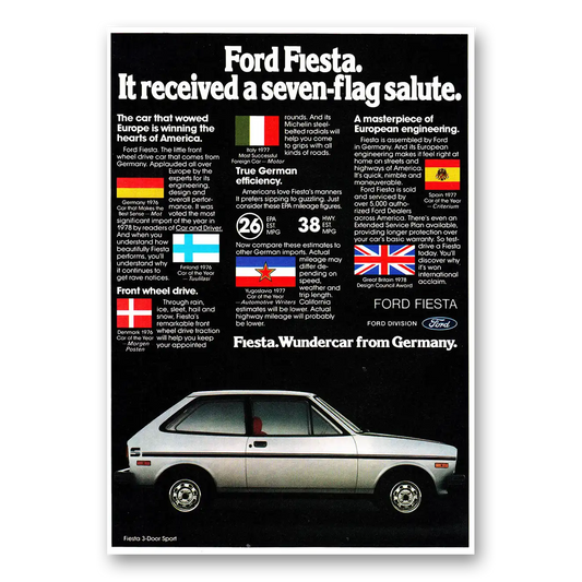 1980 Ford Fiesta Seven Flag Salute Wundercar Vintage Magazine Print Ad