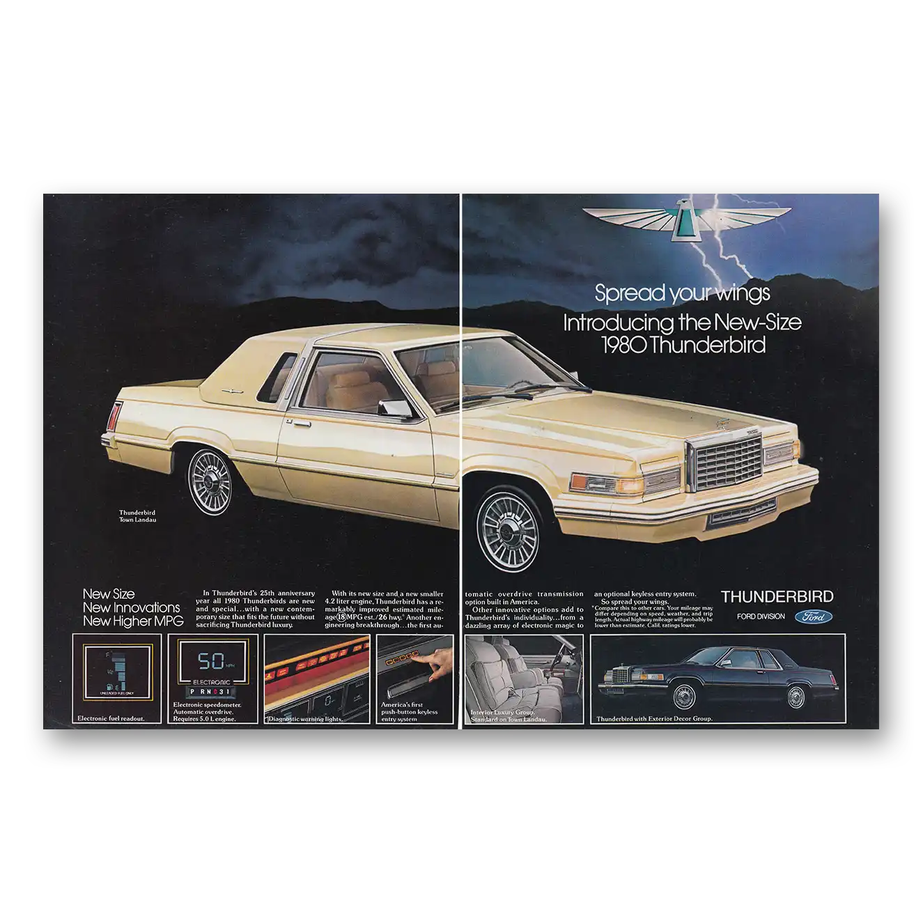 1980 Ford Thunderbird Spread Your Wings Introducing the New Size Vintage Magazine Print Ad