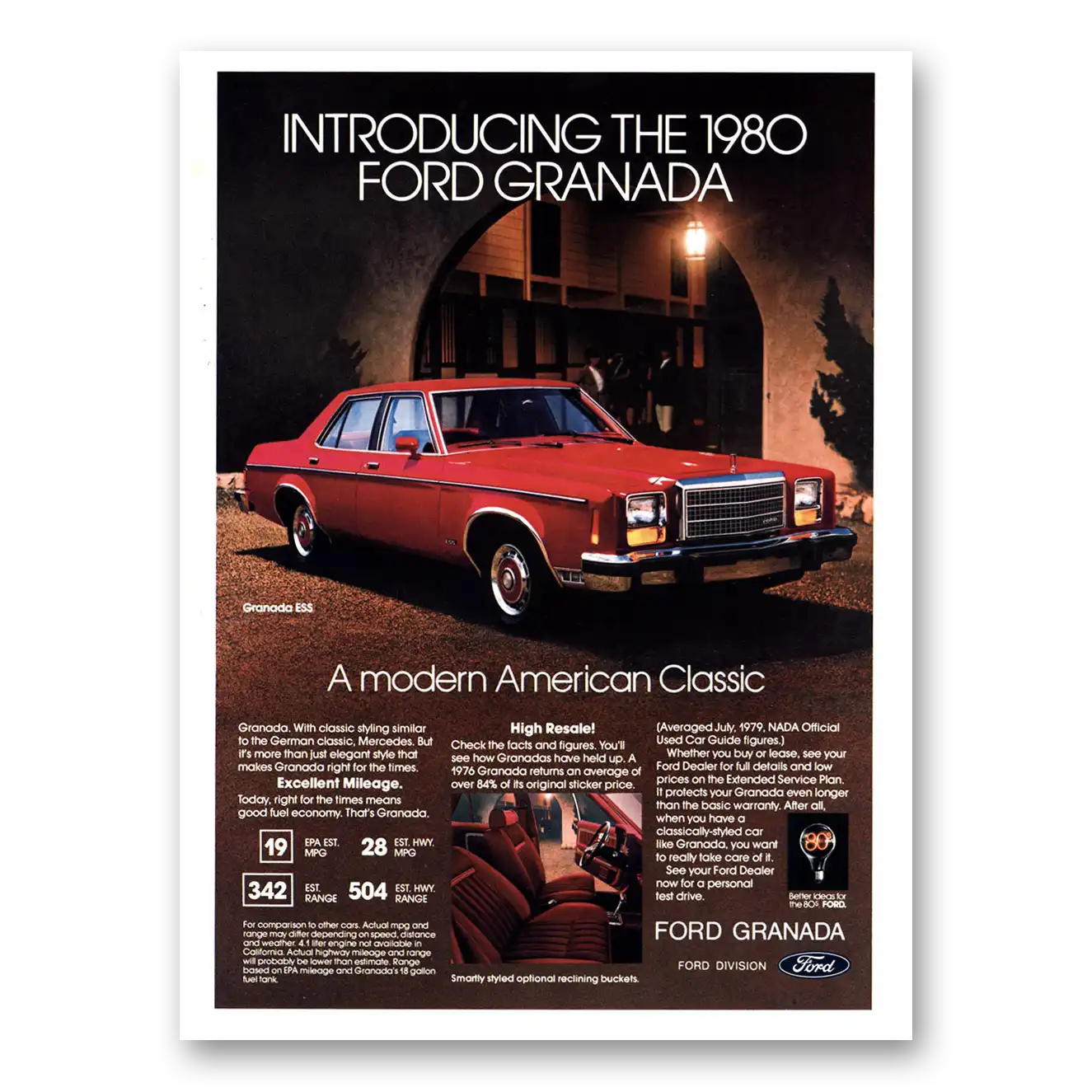 1980 Ford Granada Modern American Classic Vintage Magazine Print Ad