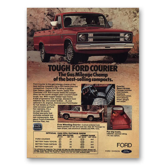 1980 Ford Courier Gas Mileage Champ Vintage Magazine Print Ad