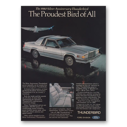 1980 Ford Thunderbird Proudest Bird of All Vintage Magazine Print Ad