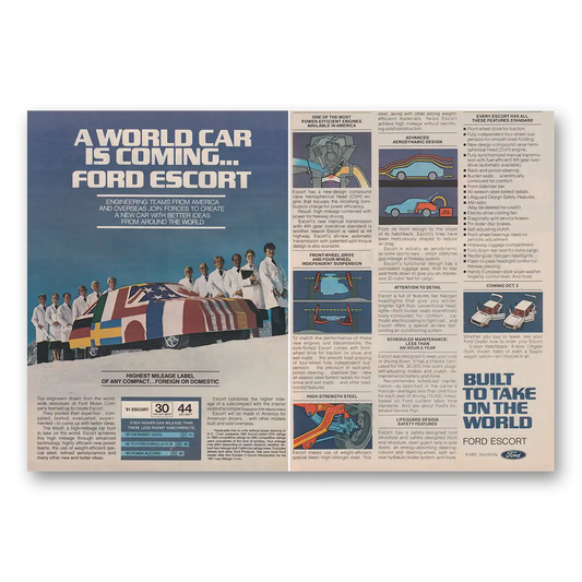 1980 Ford Escort World Car Is Coming Vintage Magazine Print Ad