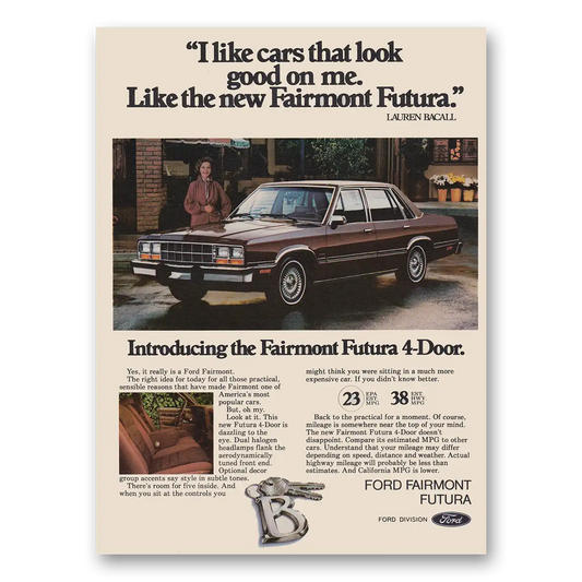 1980 Ford Fairmont Futura Lauren Bacall Vintage Magazine Print Ad