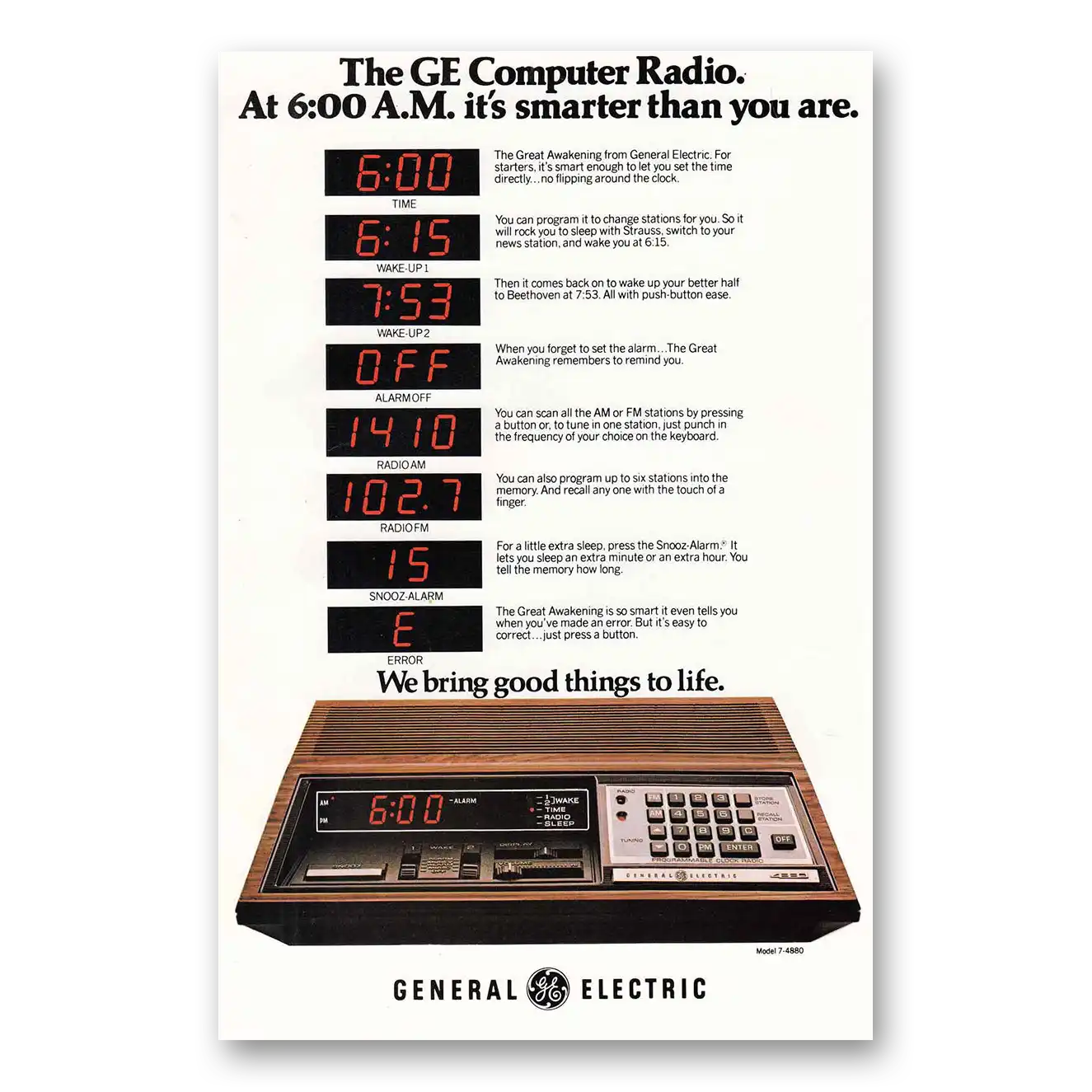 1980 General Electric Radio Computer Radio Smarter Than You Vintage Magazine Print Ad