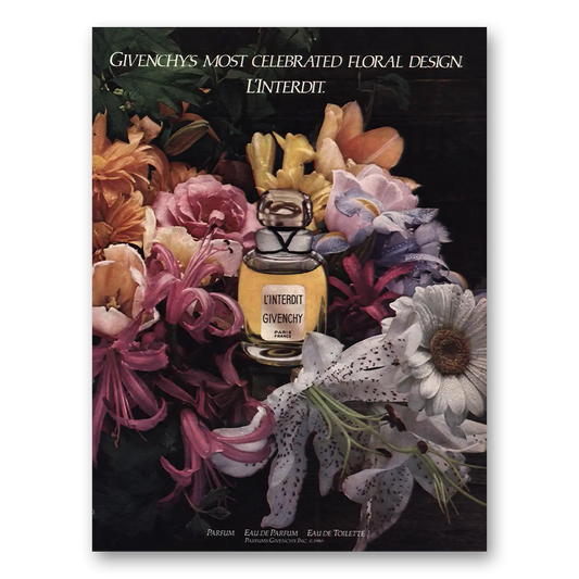 1980 Givenchy L'Interdit Floral Design Vintage Magazine Print Ad