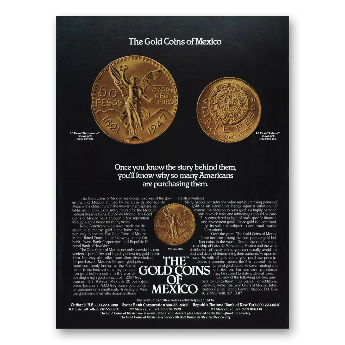 1980 Gold Coins of Mexico Once You Know the Story Vintage Magazine Print Ad