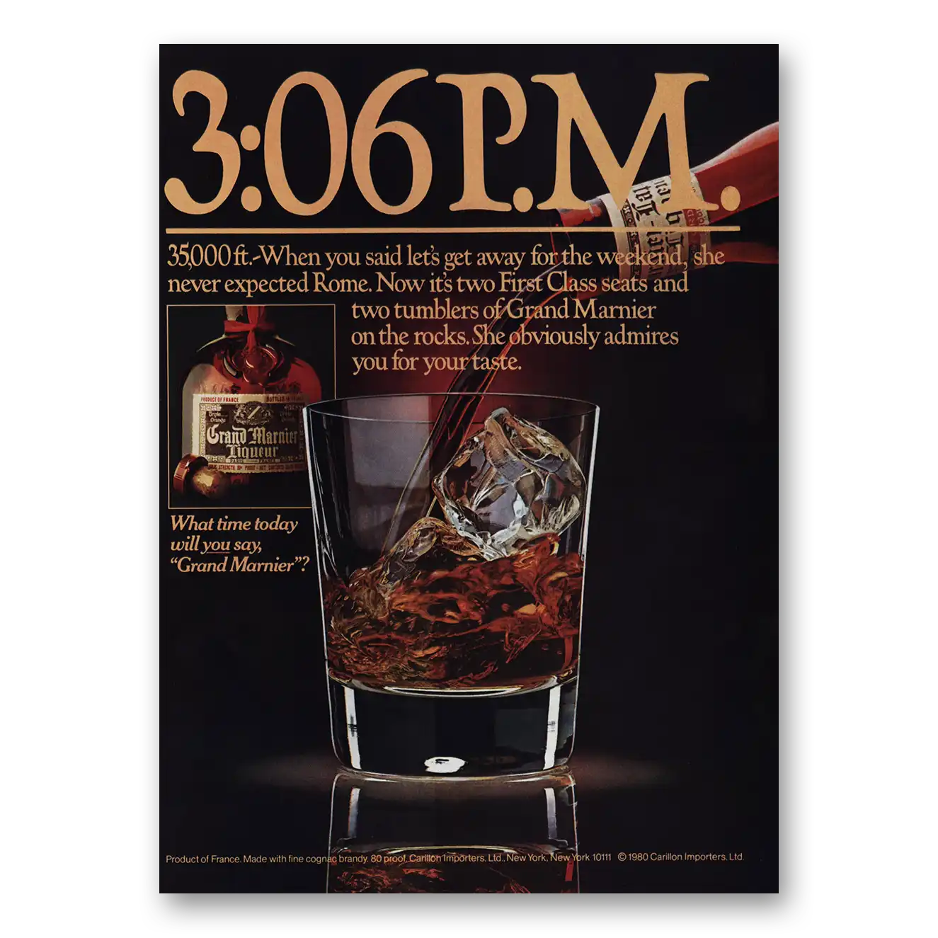 1980 Grand Marnier 3:06 PM 35000 Feet Vintage Magazine Print Ad