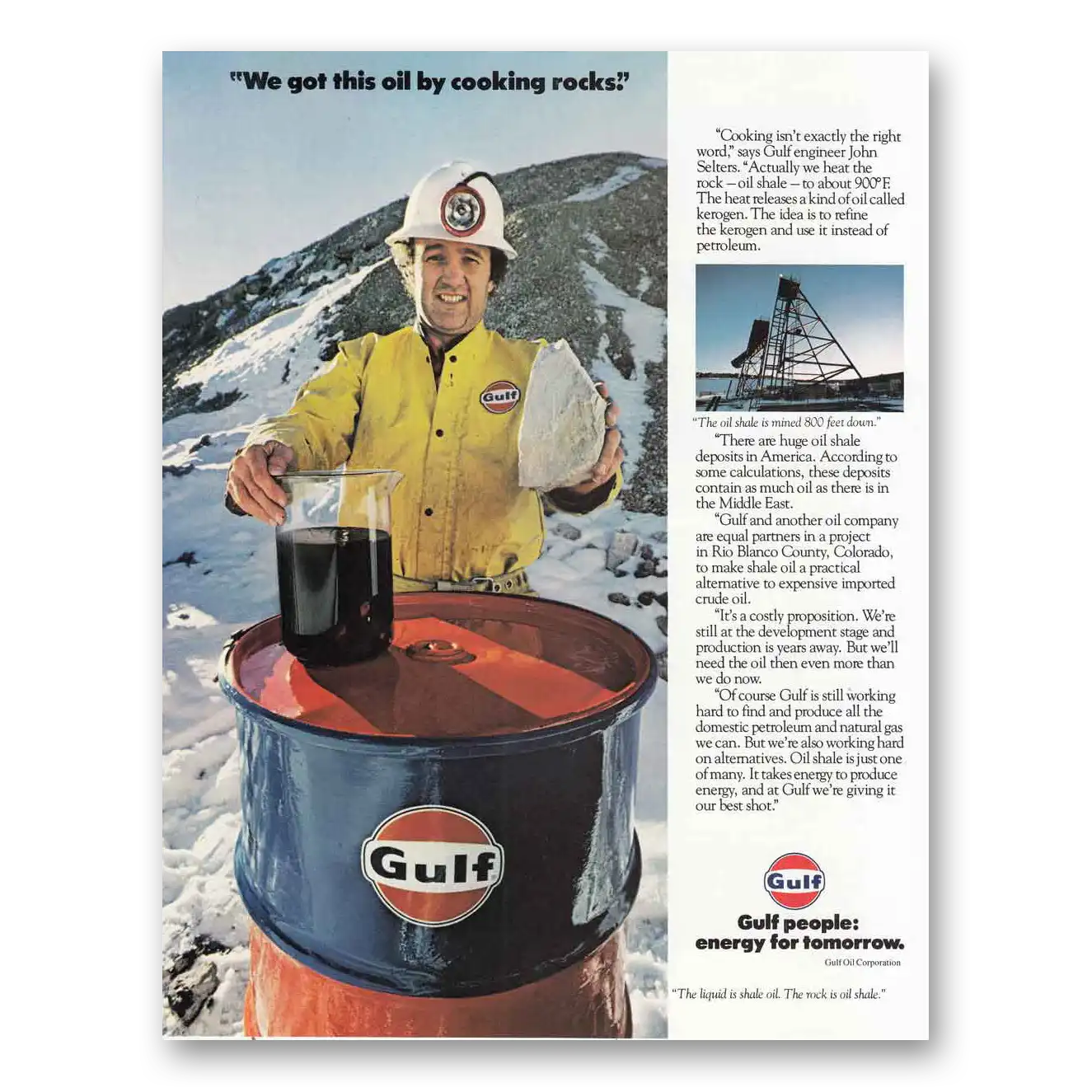 1980 Gulf Oil Cooking Rocks Vintage Magazine Print Ad