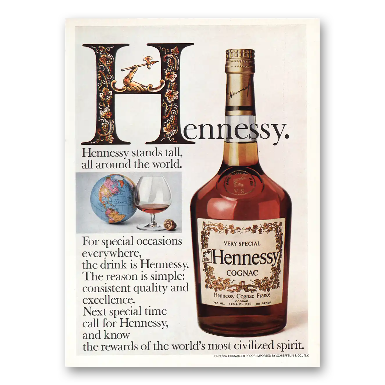 1980 Hennessy Cognac Stands Tall Vintage Magazine Print Ad