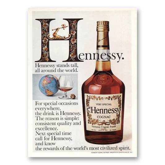 1980 Hennessy Cognac Stands Tall Vintage Magazine Print Ad