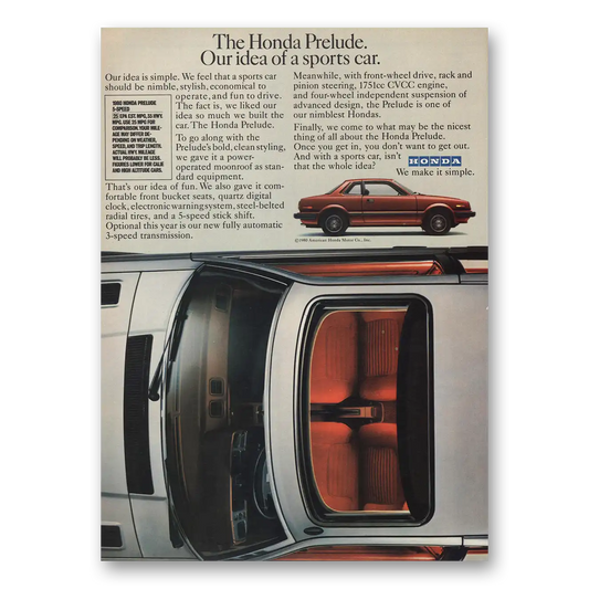 1980 Honda Prelude Idea of Sports Car Vintage Magazine Print Ad