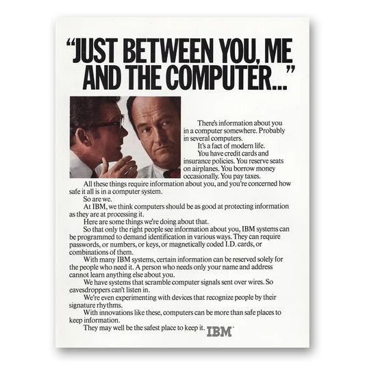 1980 IBM Computers Between You Me and the Computer Vintage Magazine Print Ad