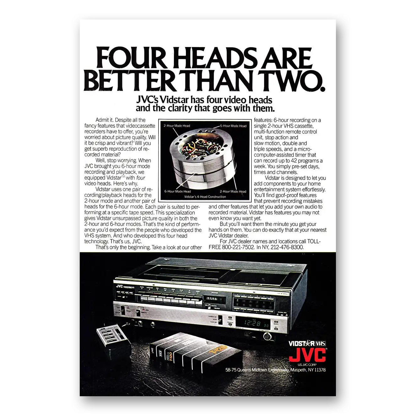 1980 JVC Vidstar Four Heads Are Better Than Two Vintage Magazine Print Ad