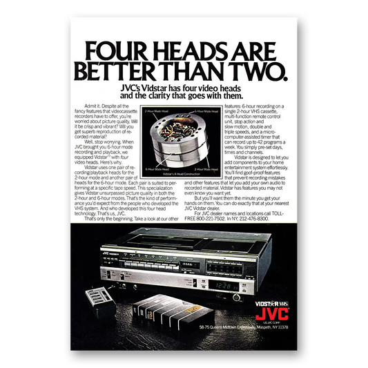 1980 JVC Vidstar Four Heads Are Better Than Two Vintage Magazine Print Ad