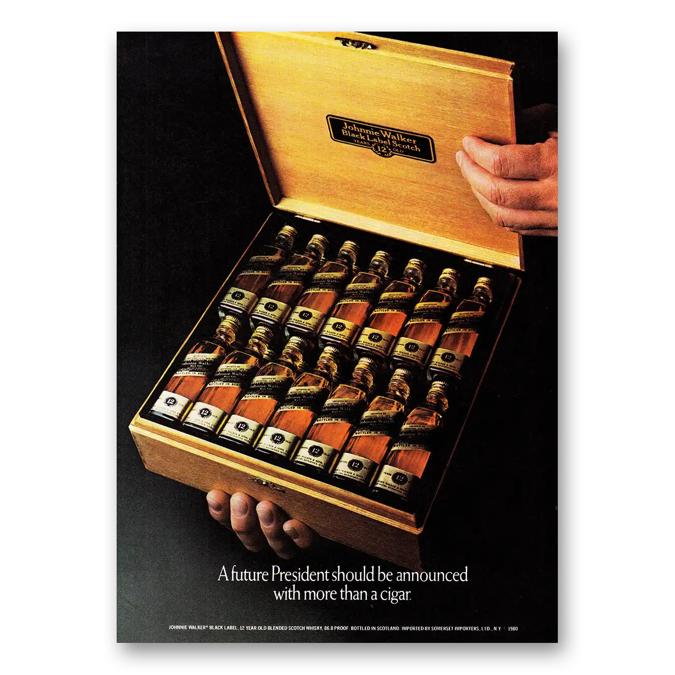 1980 Johnnie Walker Black Label Future President Should be Announced Vintage Magazine Print Ad