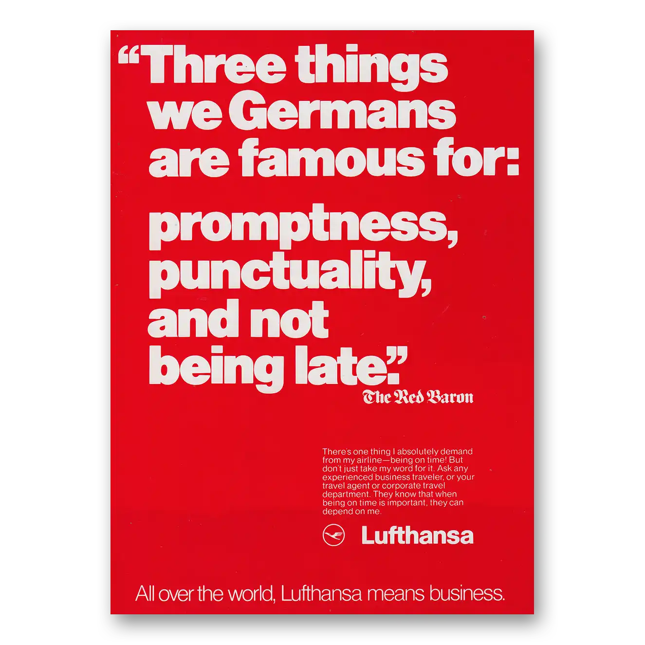 1980 Lufthansa German Airlines Three Things We Germans Are Famous For Vintage Magazine Print Ad